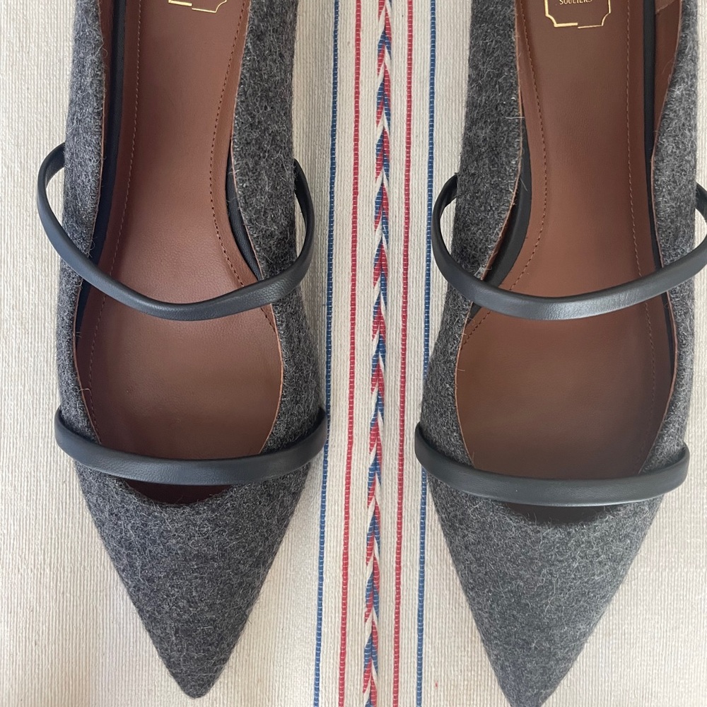 Malone Souliers Dark Grey Wool Flats - NWT